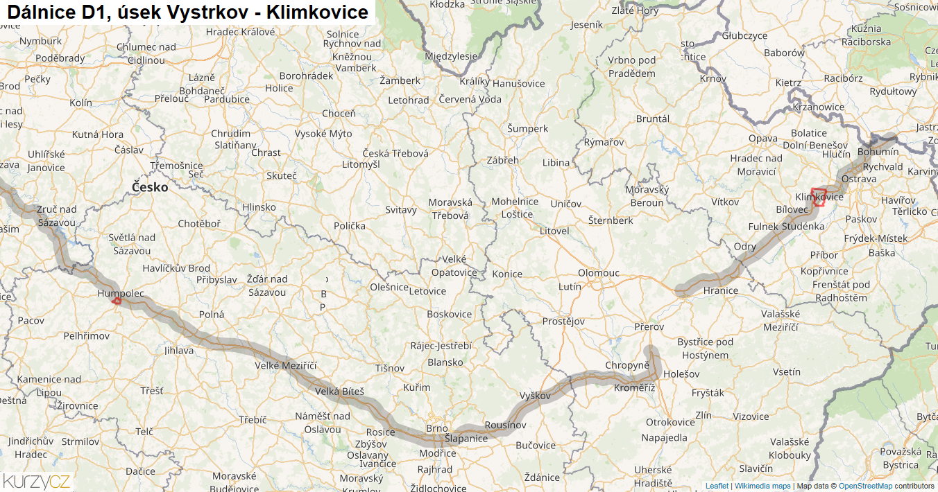 Úsek Vystrkov - Klimkovice, Dálnice D1 - Mapa