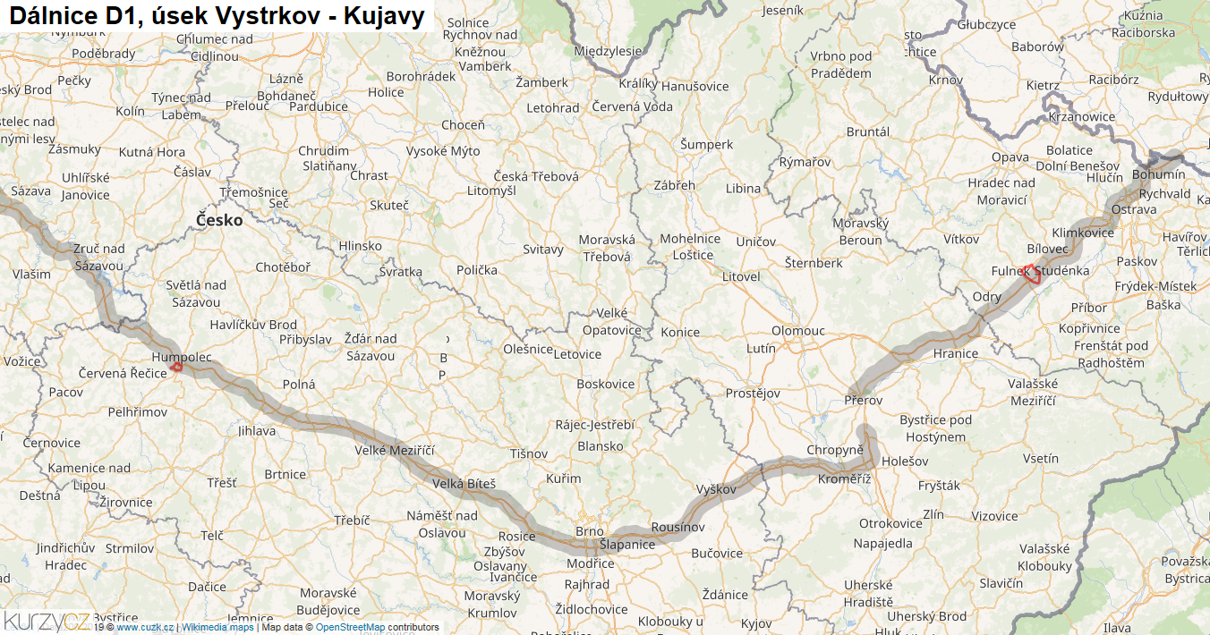 Úsek Vystrkov - Kujavy, Dálnice D1 - Mapa