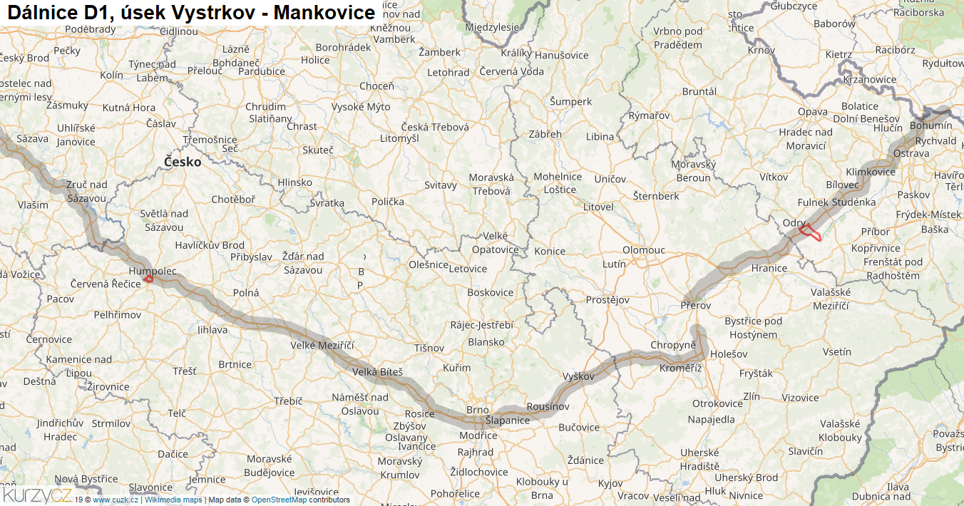 Úsek Vystrkov - Mankovice, Dálnice D1 - Mapa