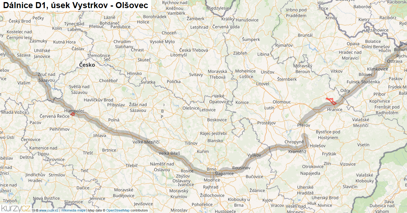 Úsek Vystrkov - Olšovec, Dálnice D1 - Mapa
