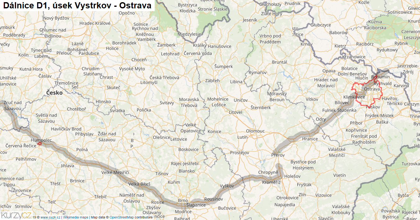 Úsek Vystrkov - Ostrava, Dálnice D1 - Mapa