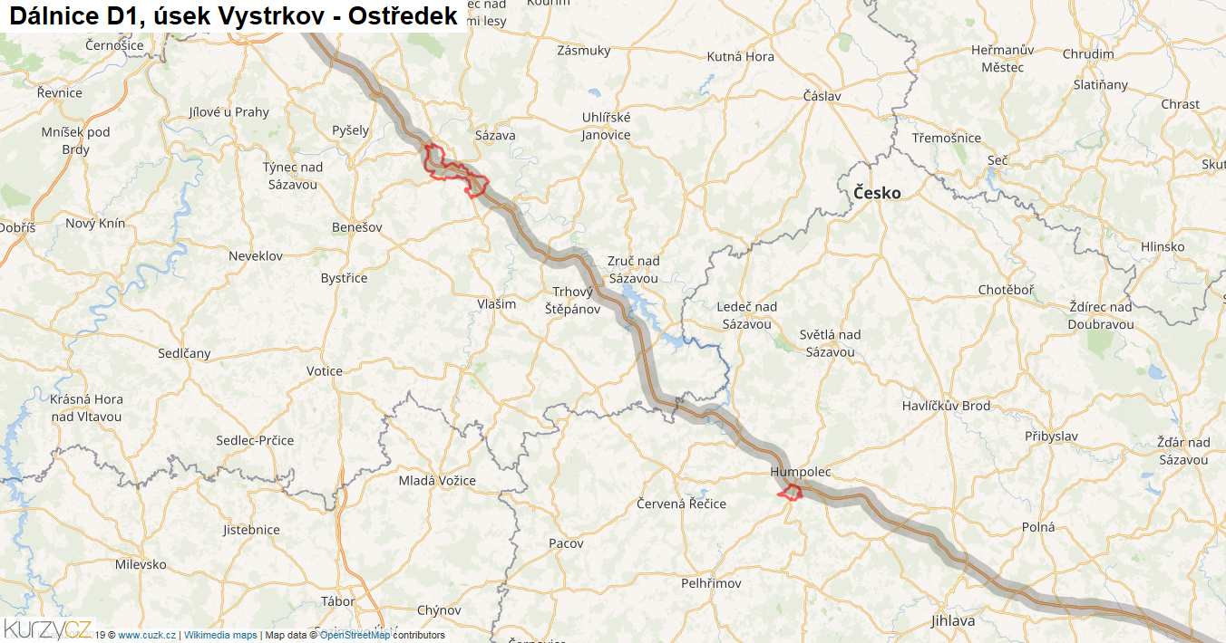 Úsek Vystrkov - Ostředek, Dálnice D1 - Mapa