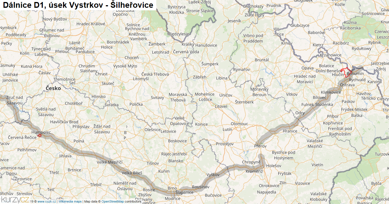 Úsek Vystrkov - Šilheřovice, Dálnice D1 - Mapa
