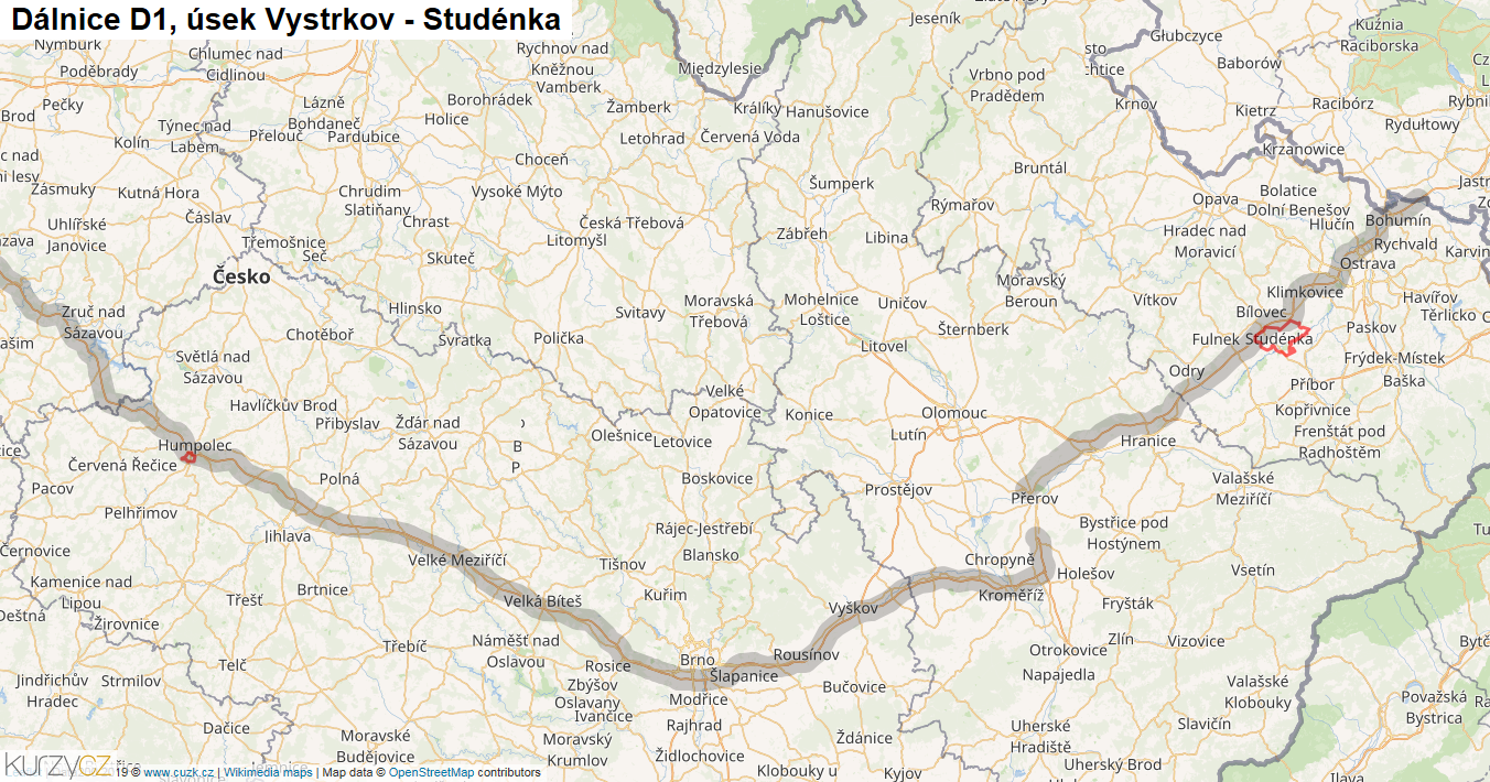 Úsek Vystrkov - Studénka, Dálnice D1 - Mapa