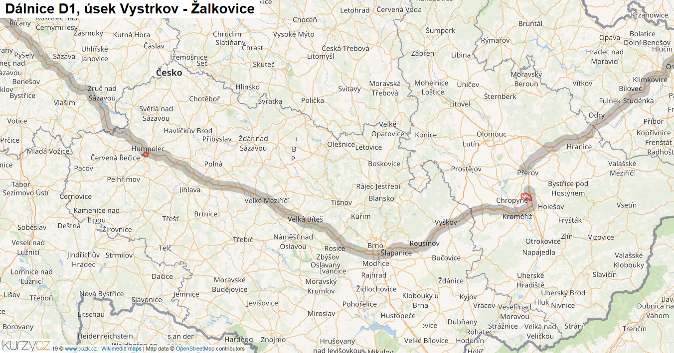 Úsek Vystrkov - Žalkovice, Dálnice D1 - Mapa