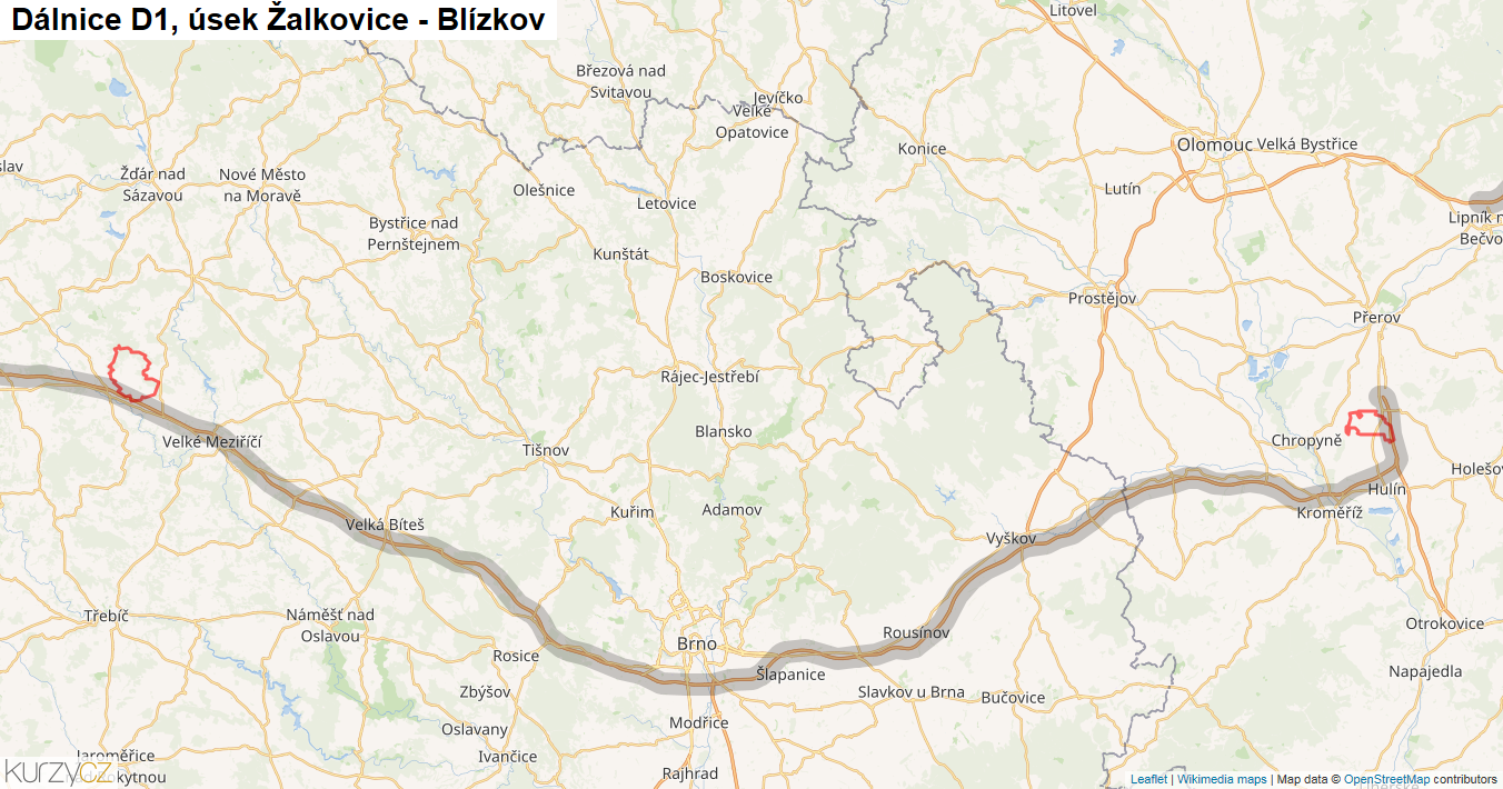 Úsek Žalkovice - Blízkov, Dálnice D1 - Mapa