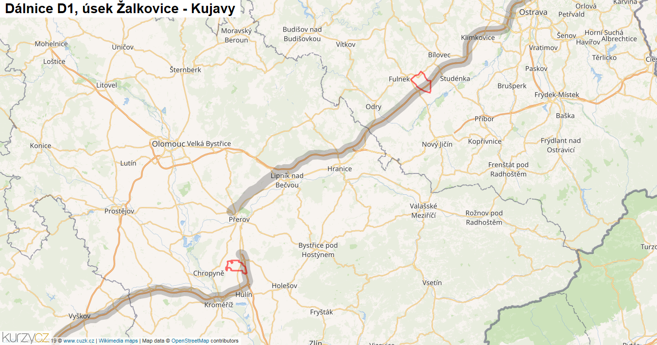 Úsek Žalkovice - Kujavy, Dálnice D1 - Mapa