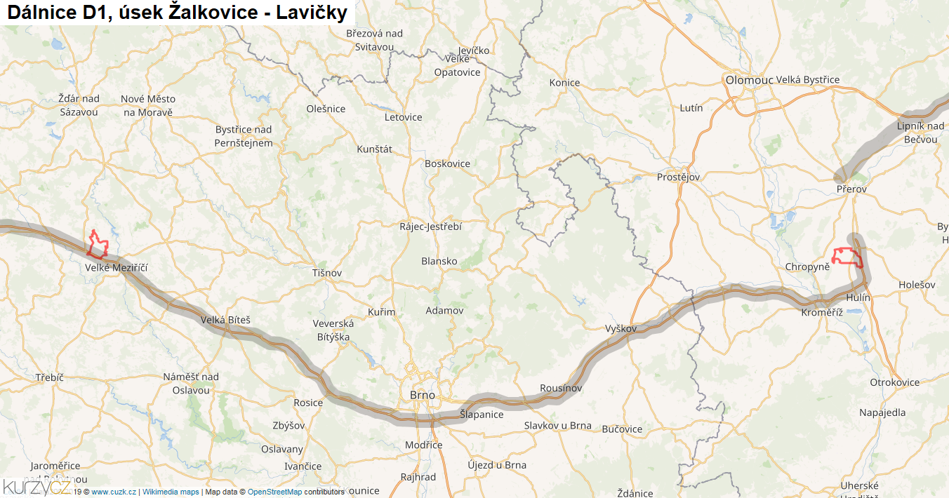 Úsek Žalkovice - Lavičky, Dálnice D1 - Mapa