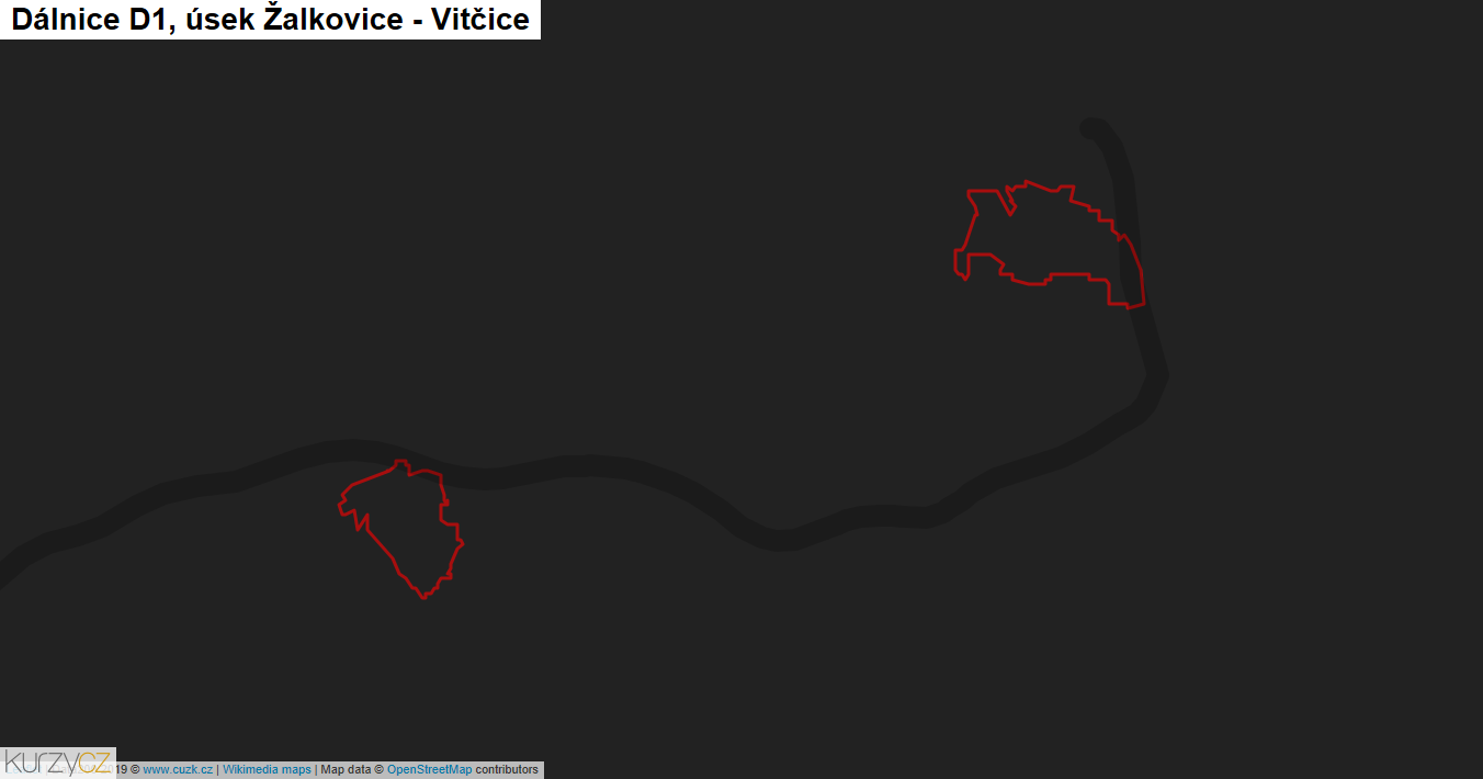 Úsek Žalkovice - Vitčice, Dálnice D1 - Mapa