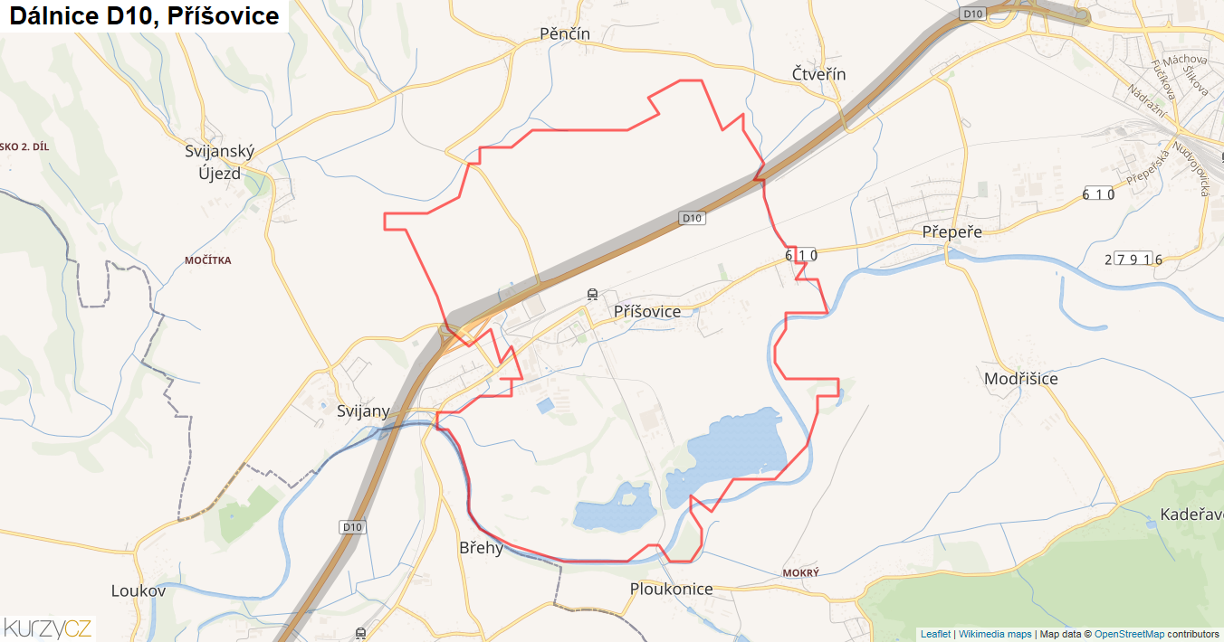 Příšovice, Dálnice D10 - Mapa