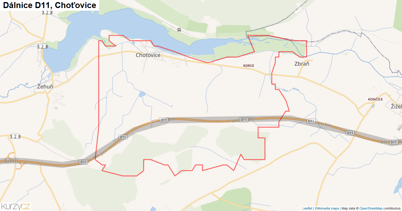 Choťovice, Dálnice D11 - Mapa