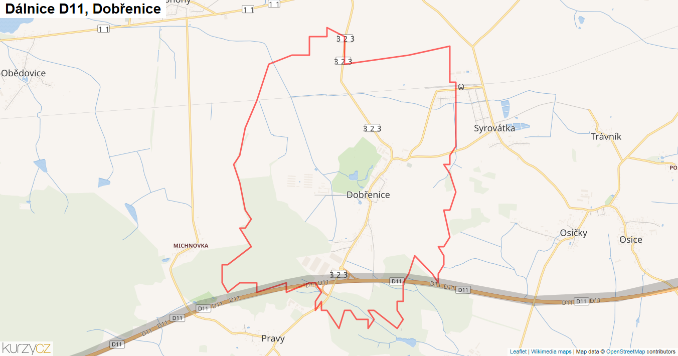 Dobřenice, Dálnice D11 - Mapa