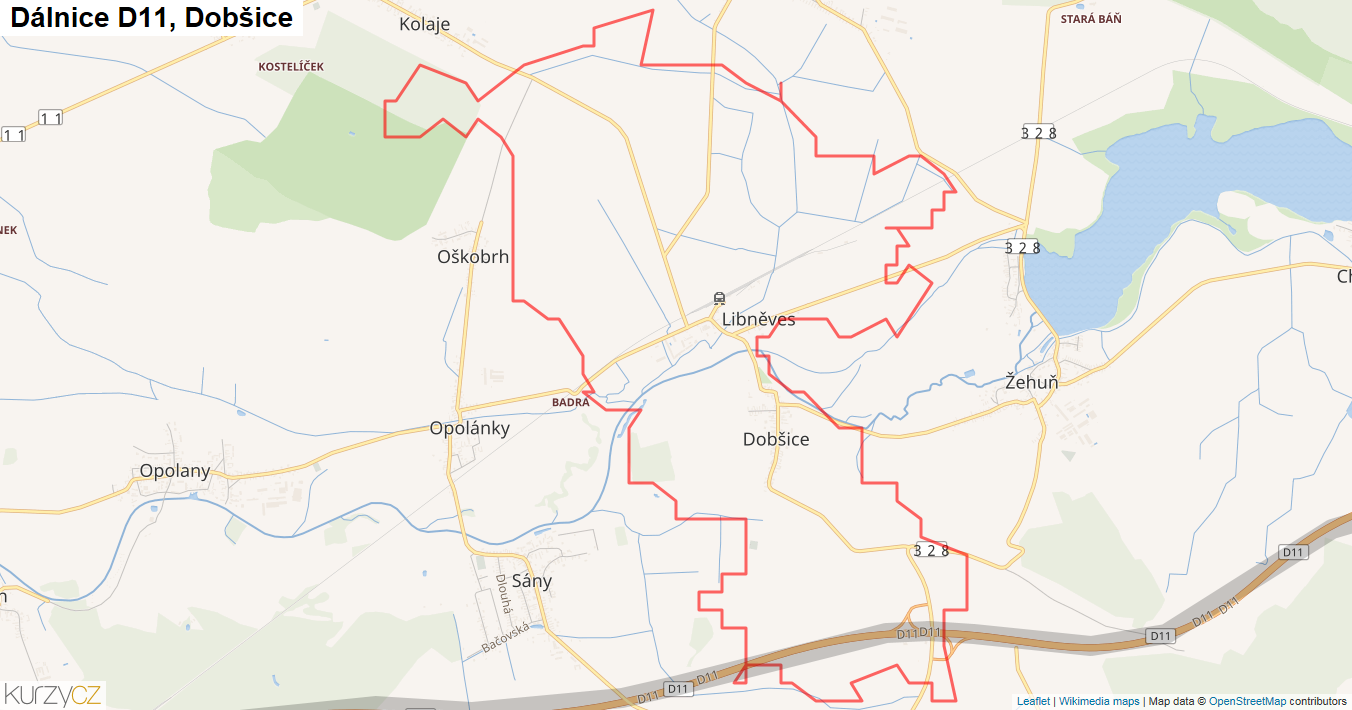 Dobšice, Dálnice D11 - Mapa