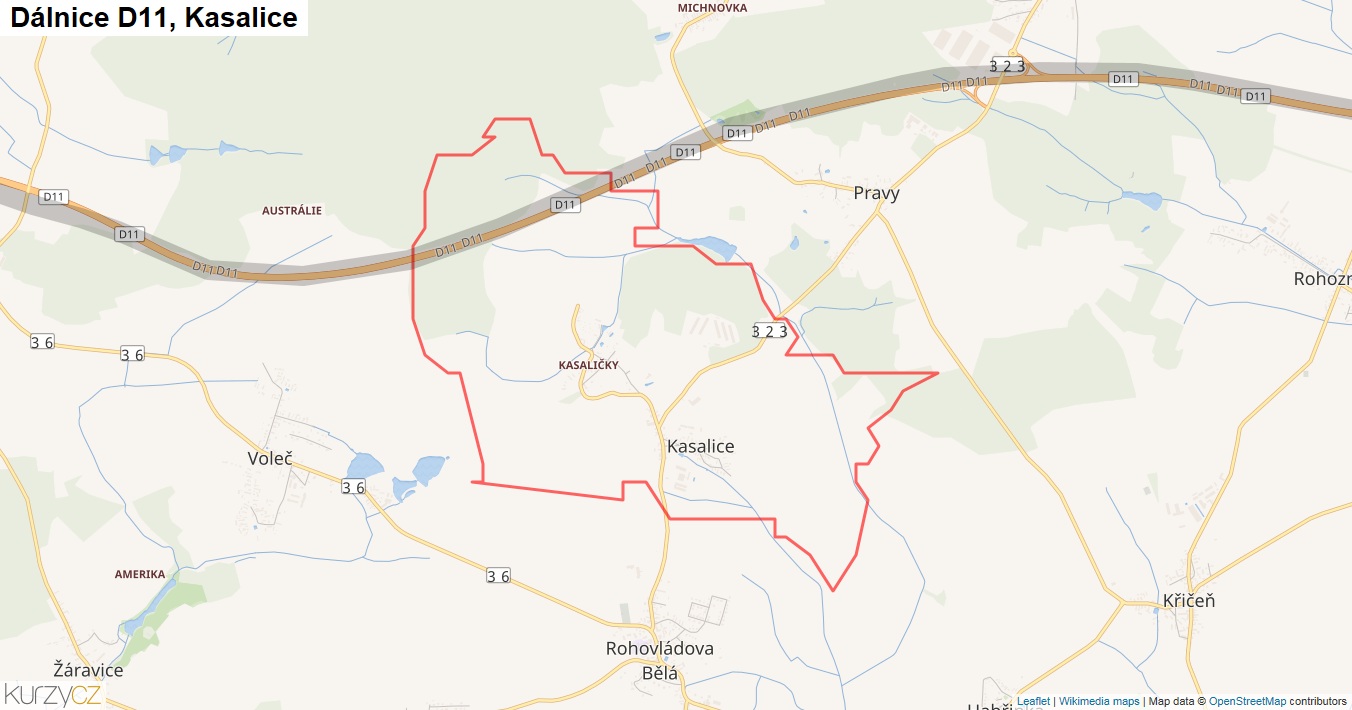 Kasalice, Dálnice D11 - Mapa