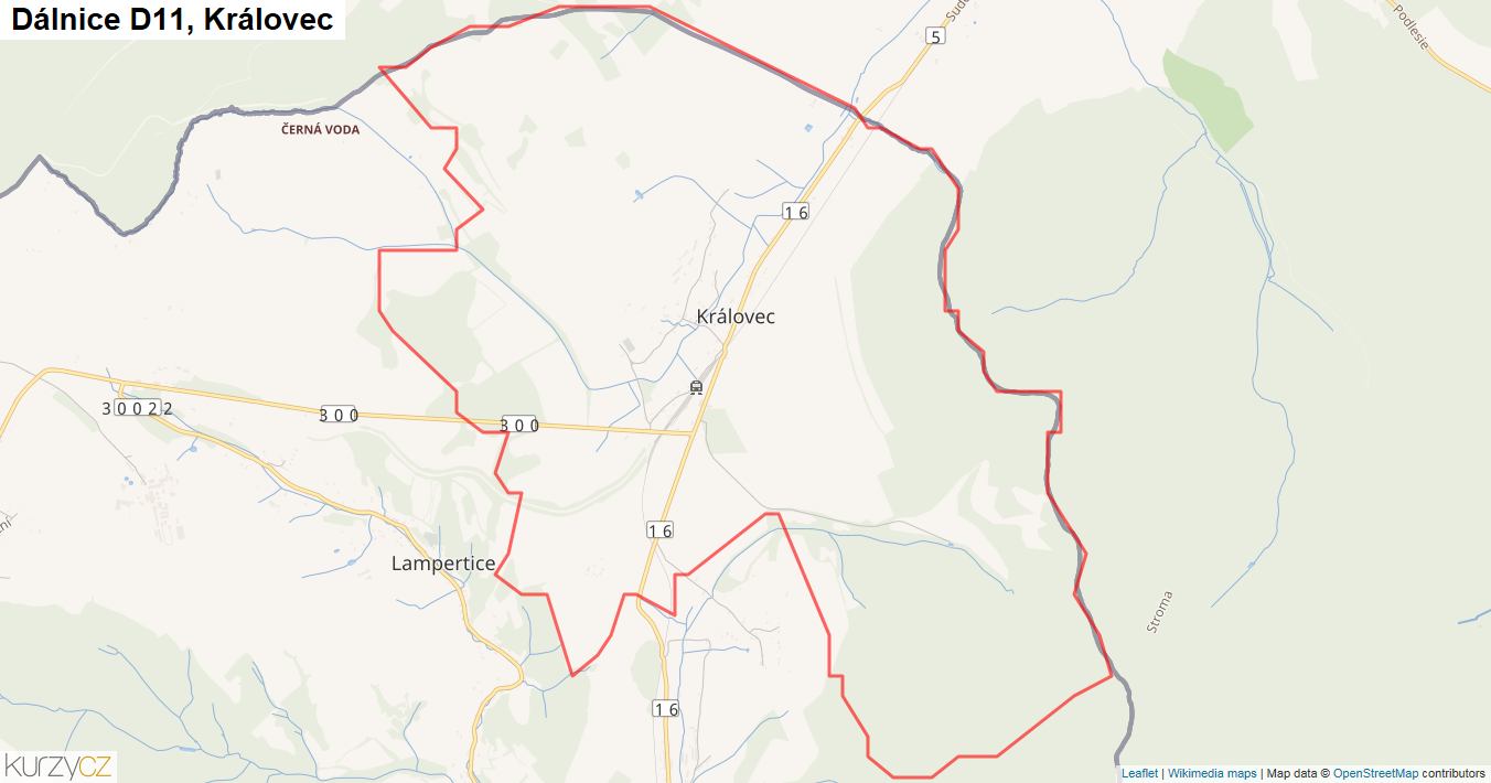 Královec, Dálnice D11 - Mapa
