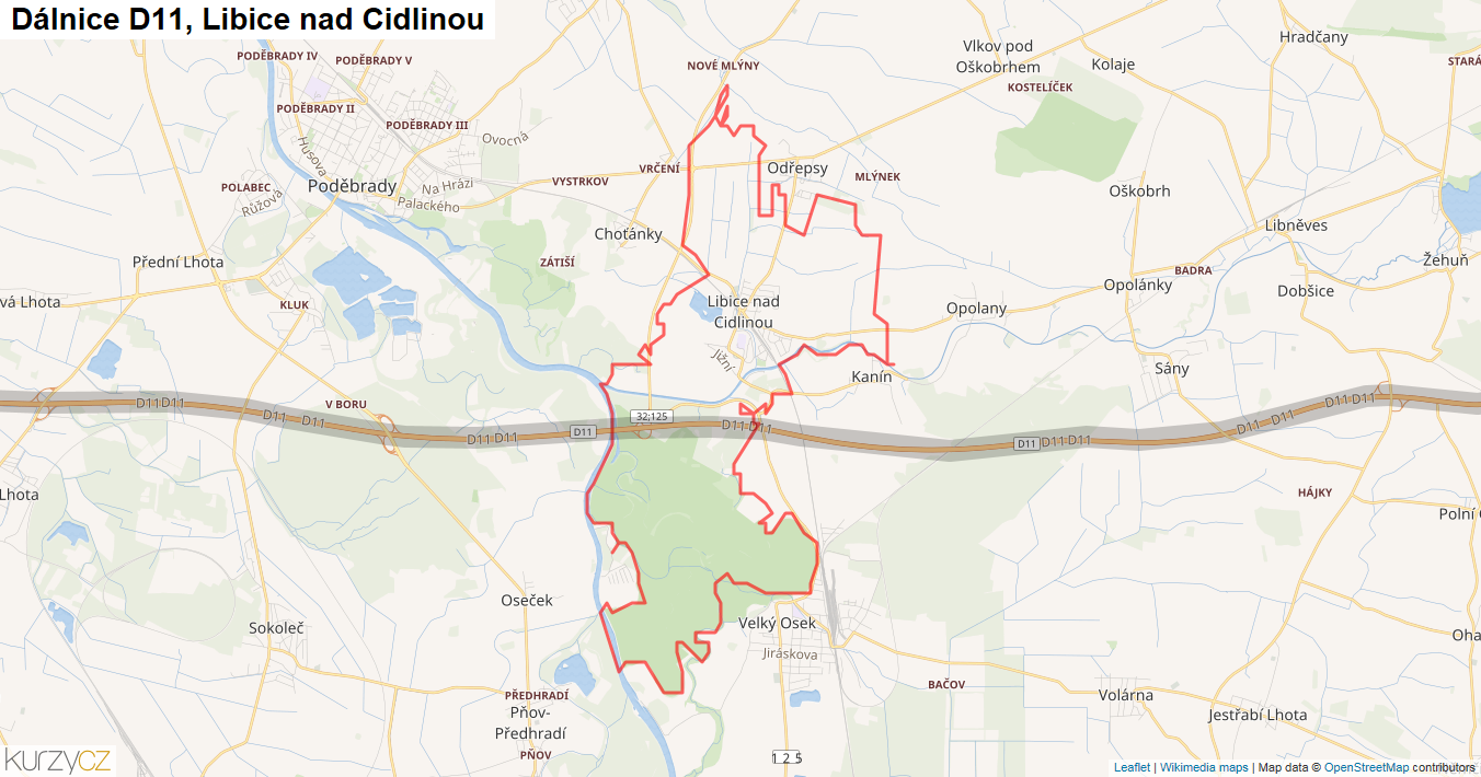 Libice nad Cidlinou, Dálnice D11 - Mapa