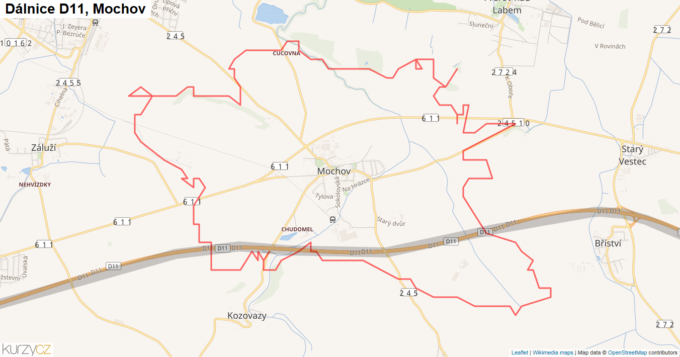 Mochov, Dálnice D11 - Mapa