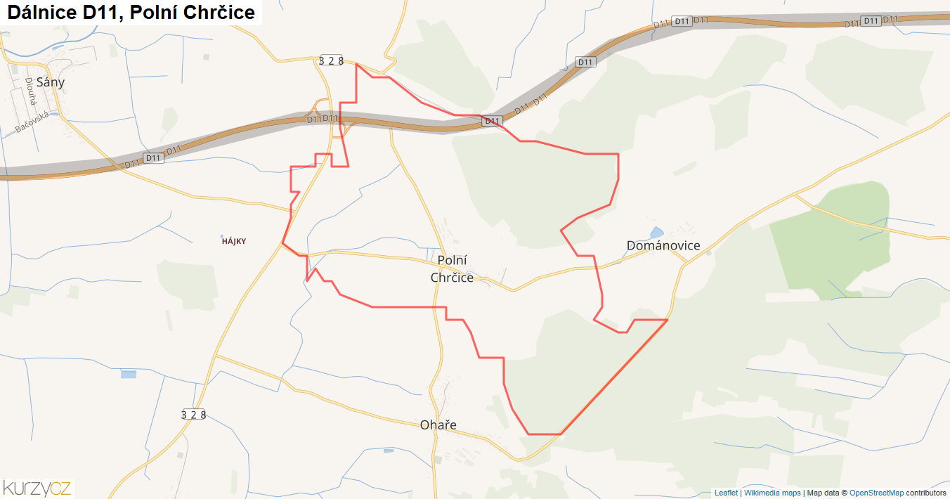 Polní Chrčice, Dálnice D11 - Mapa