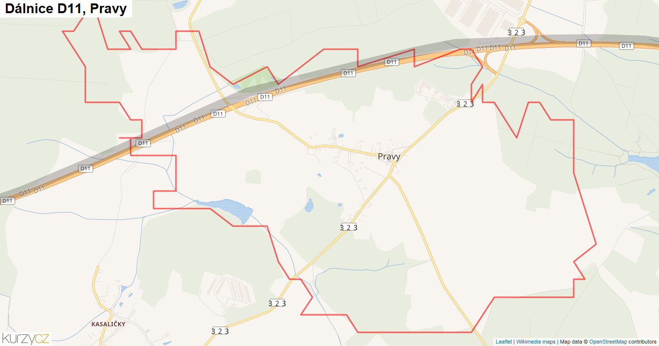 Pravy, Dálnice D11 - Mapa