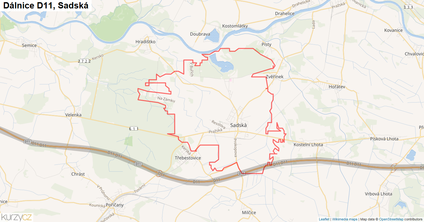 Sadská, Dálnice D11 - Mapa