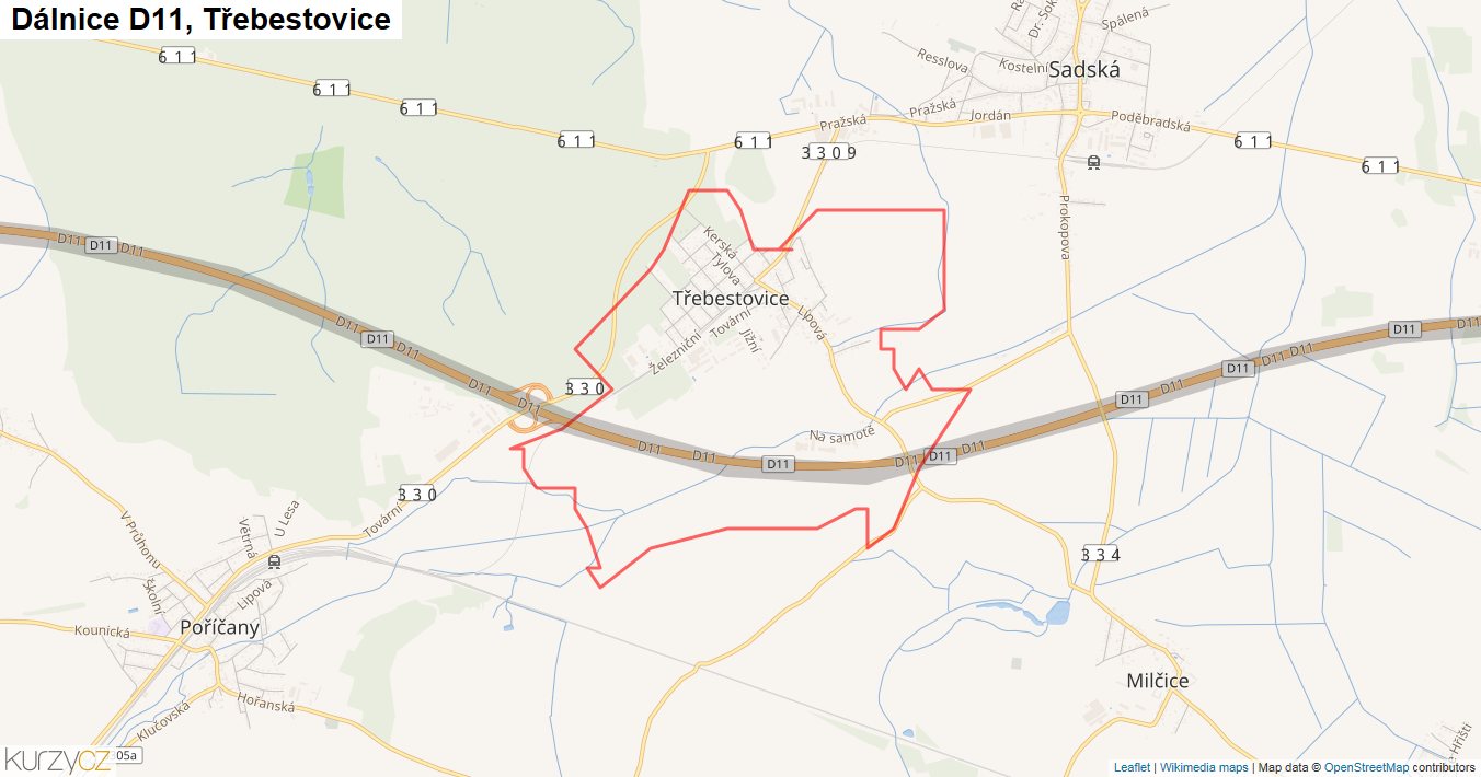 Třebestovice, Dálnice D11 - Mapa