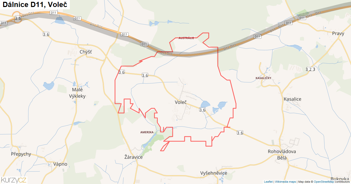 Voleč, Dálnice D11 - Mapa