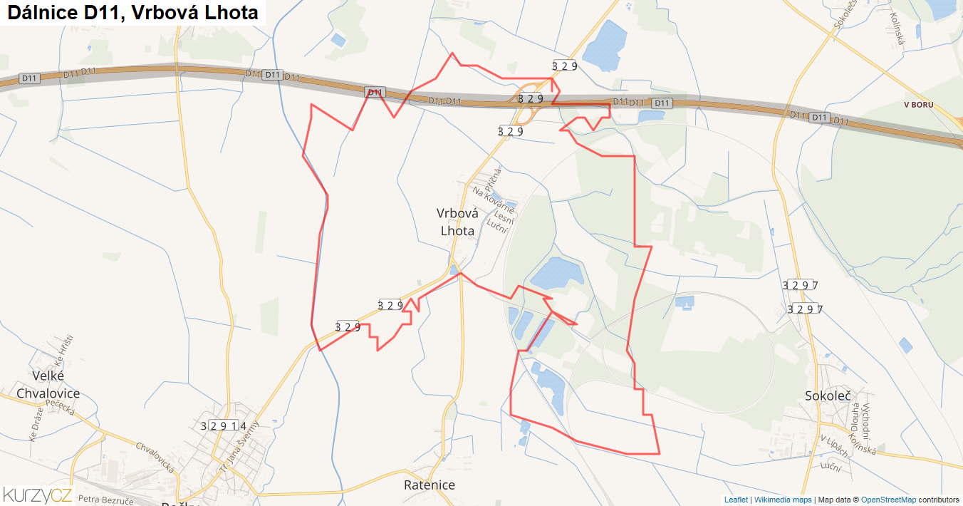 Vrbová Lhota, Dálnice D11 - Mapa