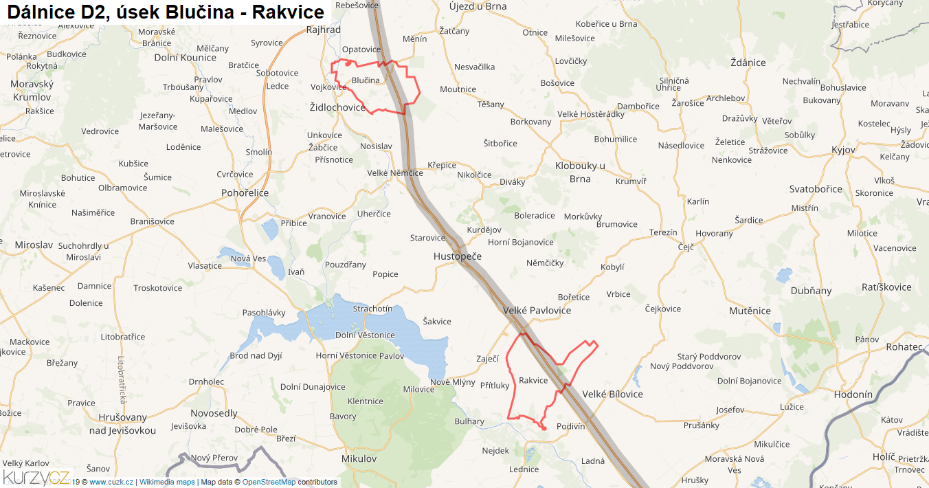 Úsek Blučina - Rakvice, Dálnice D2 - Mapa