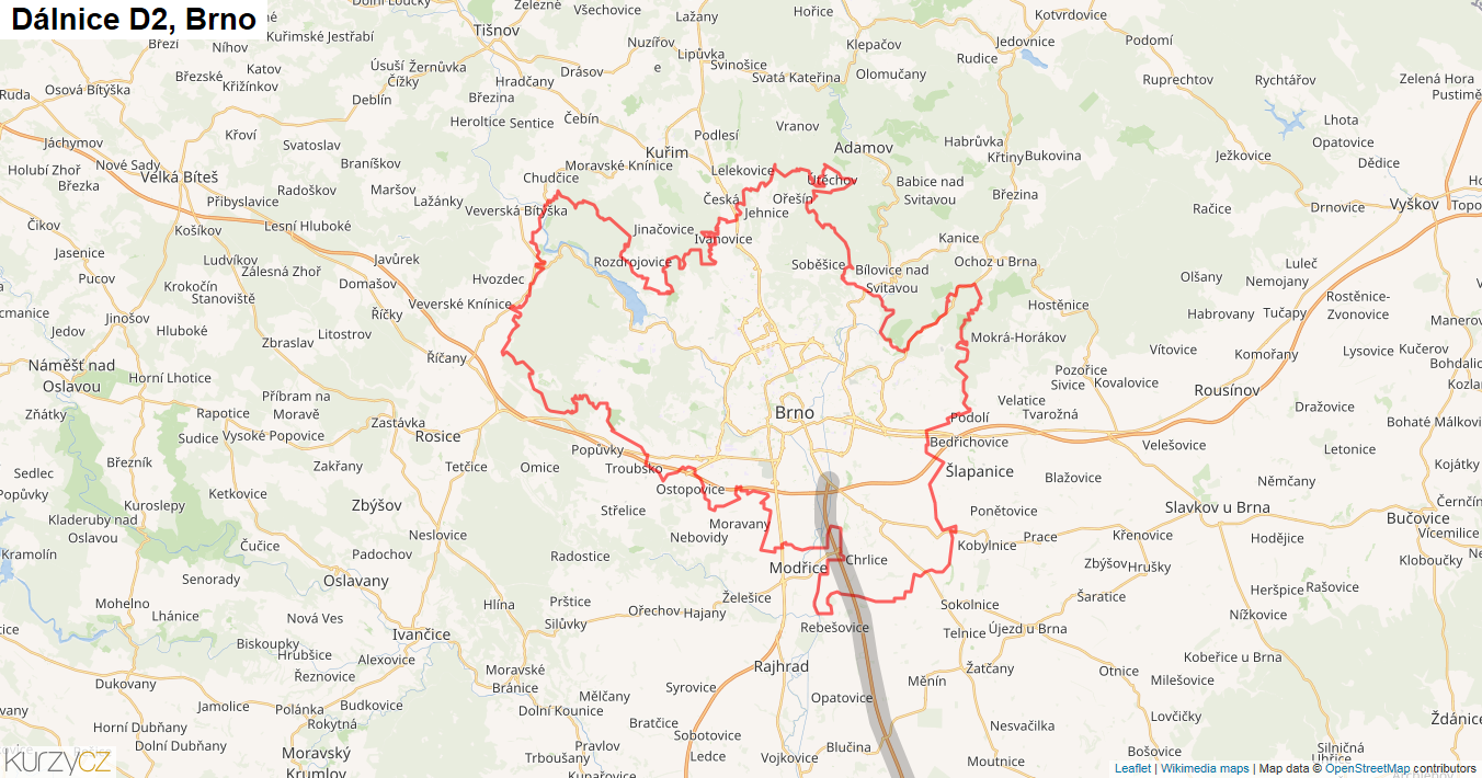 Brno, Dálnice D2 - Mapa