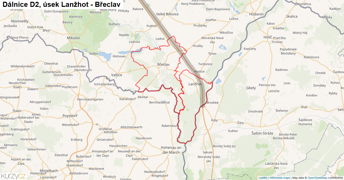 Úsek Lanžhot - Břeclav, Dálnice D2 - Mapa