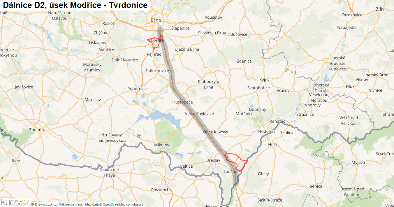 Úsek Modřice - Tvrdonice, Dálnice D2 - Mapa