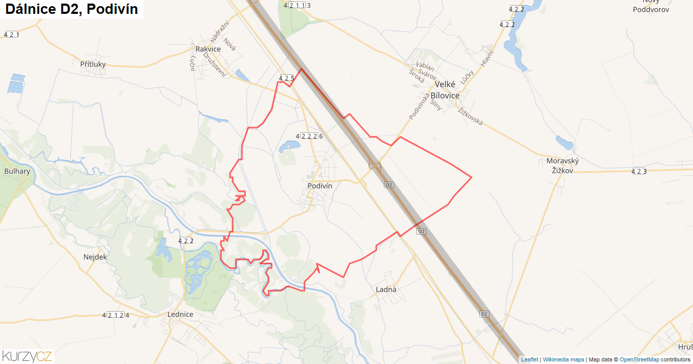 Podivín, Dálnice D2 - Mapa
