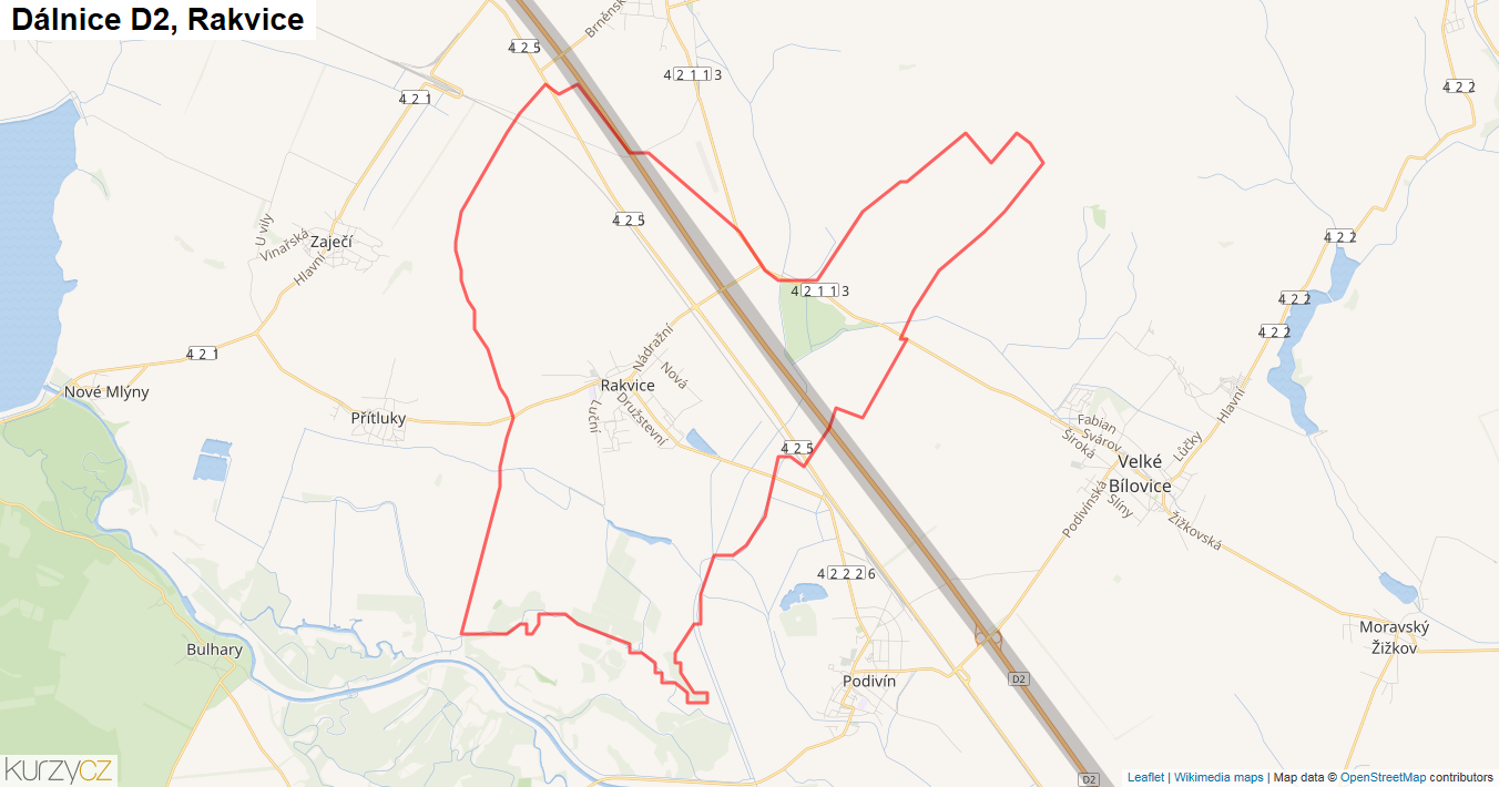 Rakvice, Dálnice D2 - Mapa