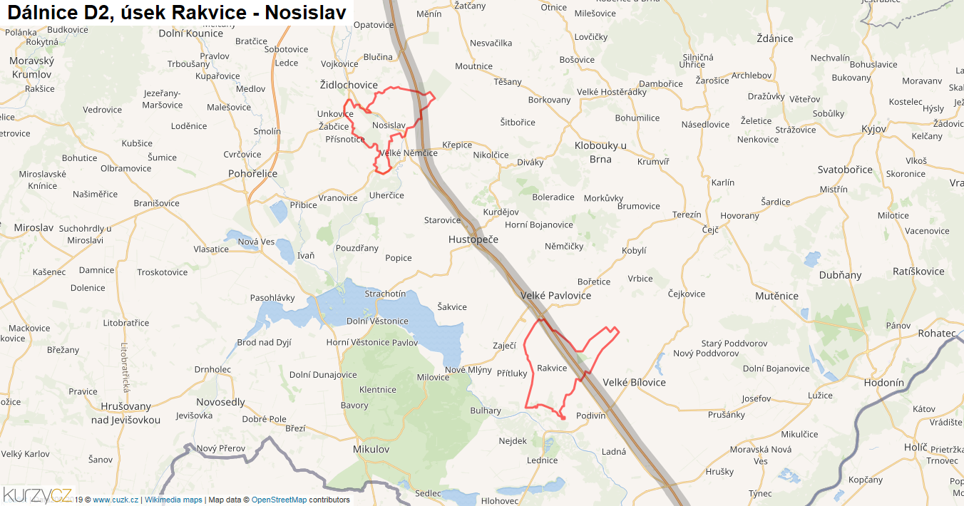Úsek Rakvice - Nosislav, Dálnice D2 - Mapa