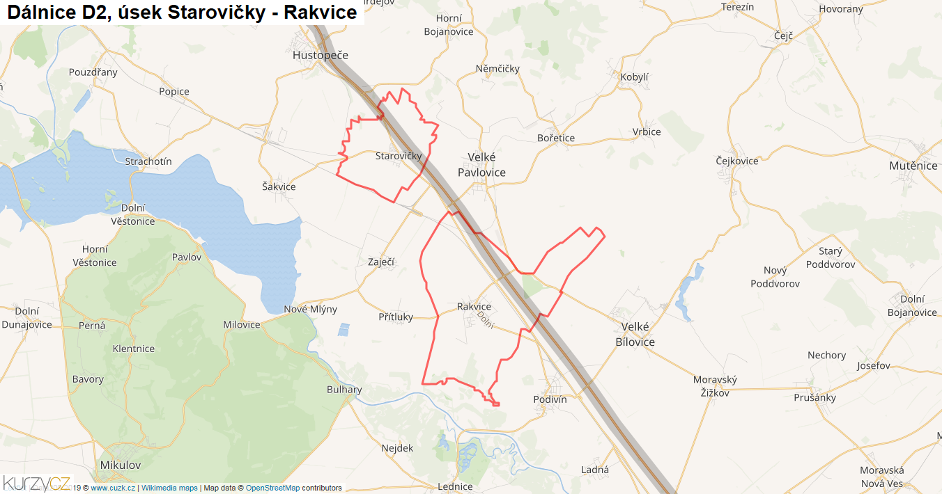 Úsek Starovičky - Rakvice, Dálnice D2 - Mapa