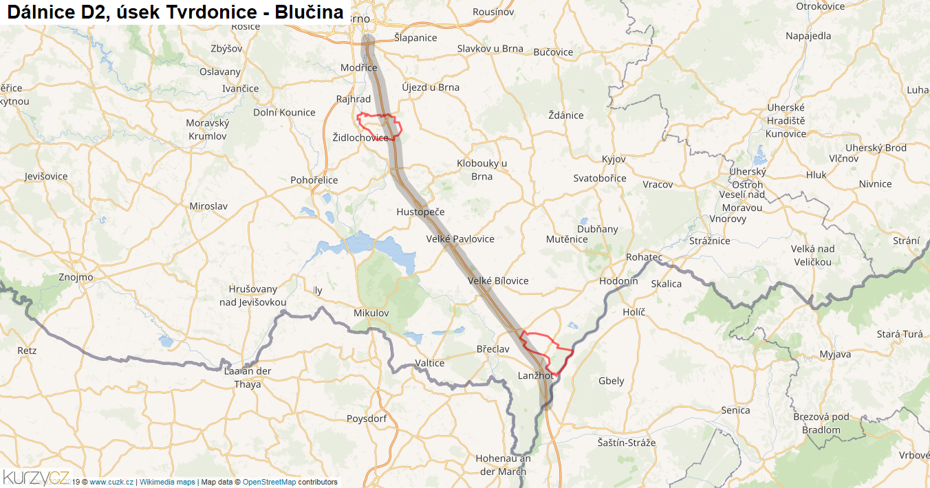Úsek Tvrdonice - Blučina, Dálnice D2 - Mapa