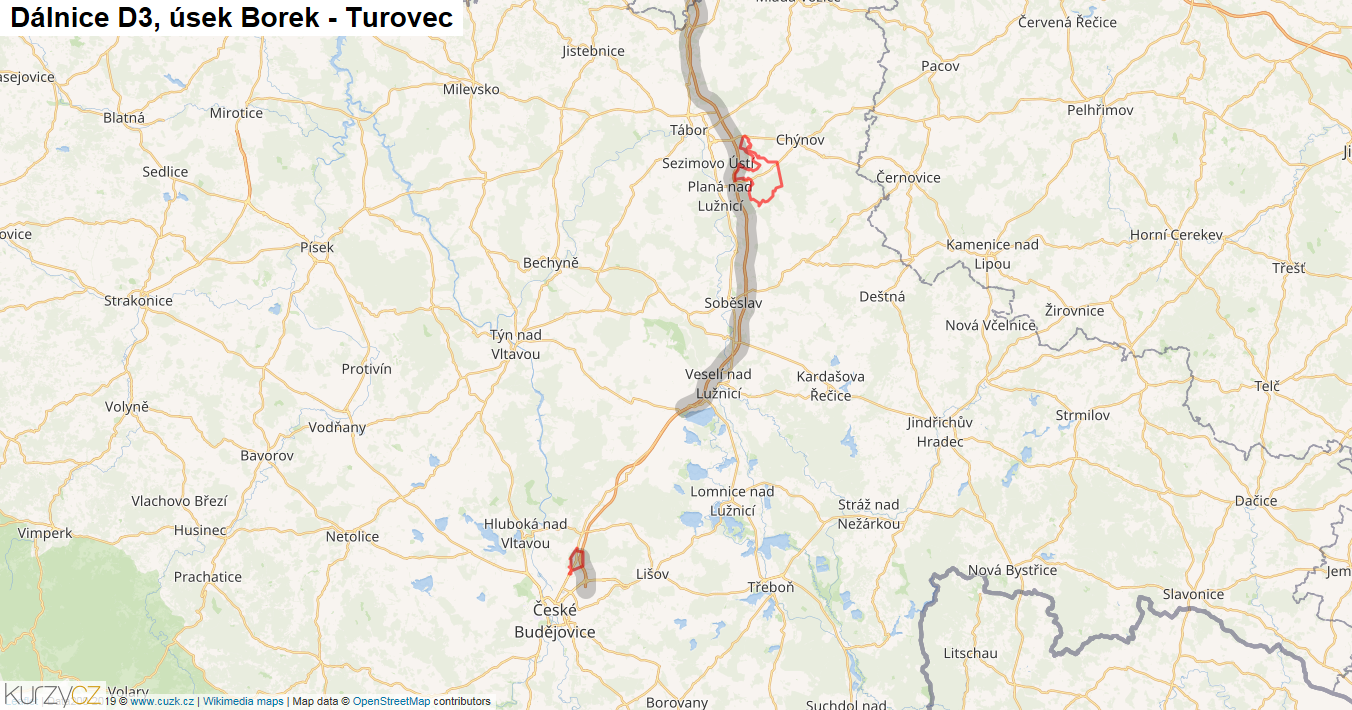 Úsek Borek - Turovec, Dálnice D3 - Mapa