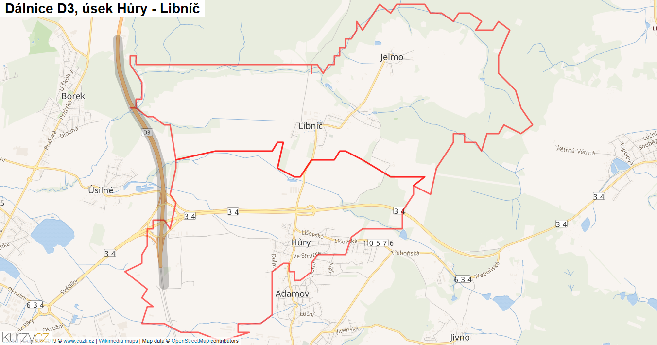 Úsek Hůry - Libníč, Dálnice D3 - Mapa