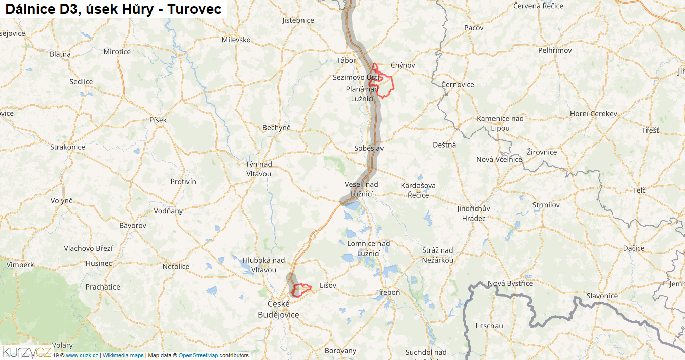 Úsek Hůry - Turovec, Dálnice D3 - Mapa