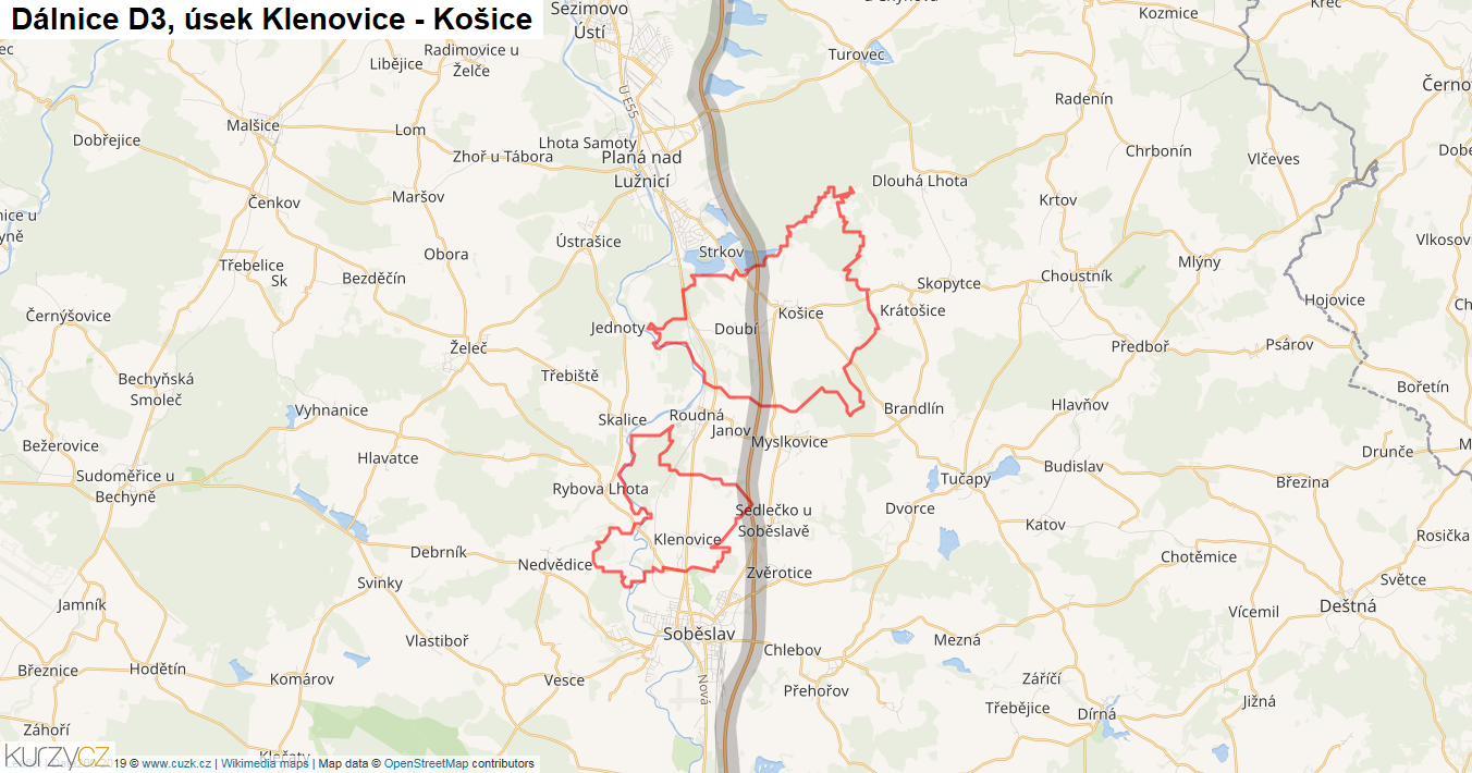 Úsek Klenovice - Košice, Dálnice D3 - Mapa