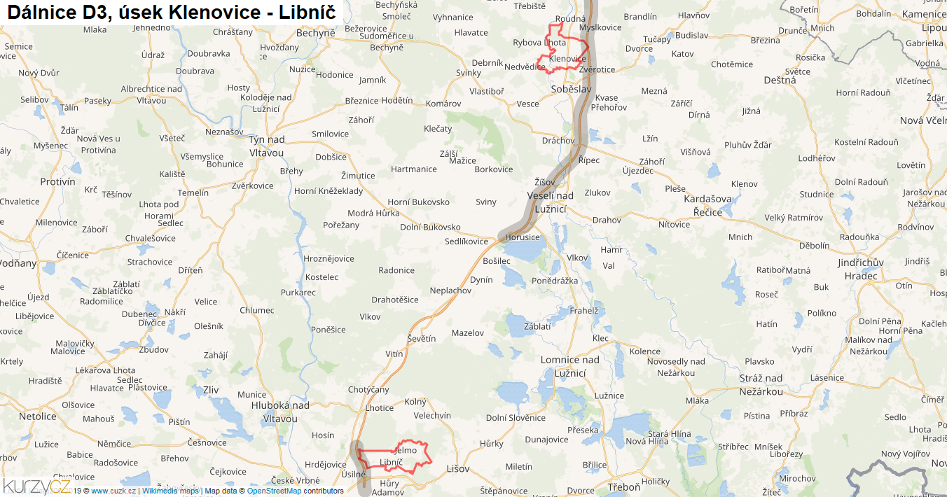 Úsek Klenovice - Libníč, Dálnice D3 - Mapa