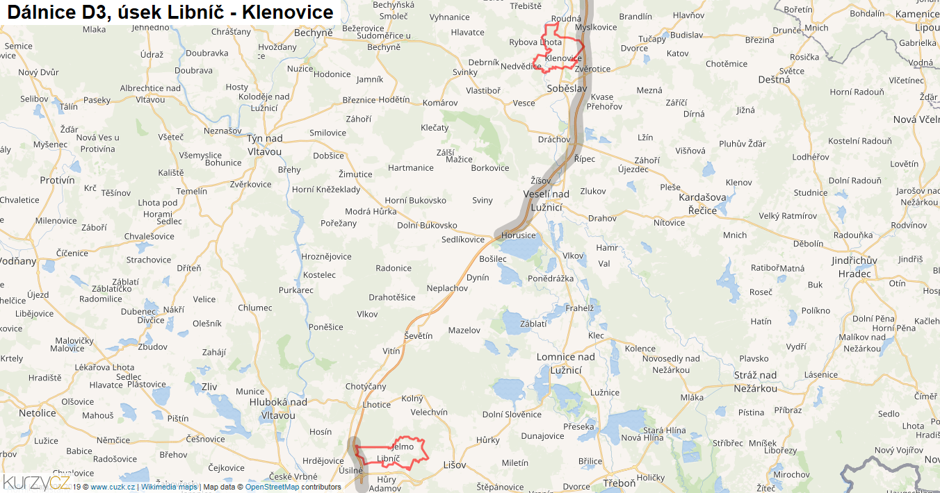 Úsek Libníč - Klenovice, Dálnice D3 - Mapa
