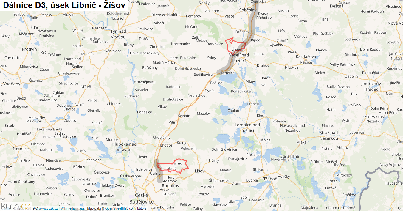 Úsek Libníč - Žíšov, Dálnice D3 - Mapa