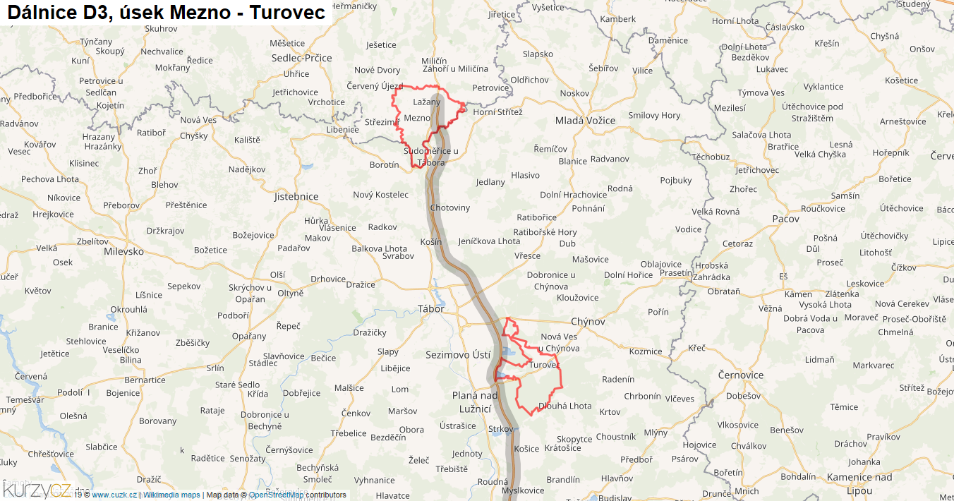Úsek Mezno - Turovec, Dálnice D3 - Mapa