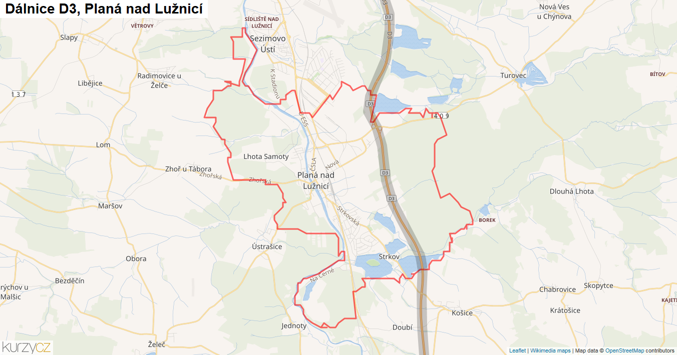 Planá nad Lužnicí, Dálnice D3 - Mapa