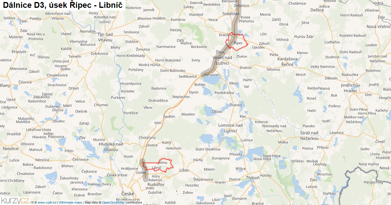 Úsek Řípec - Libníč, Dálnice D3 - Mapa