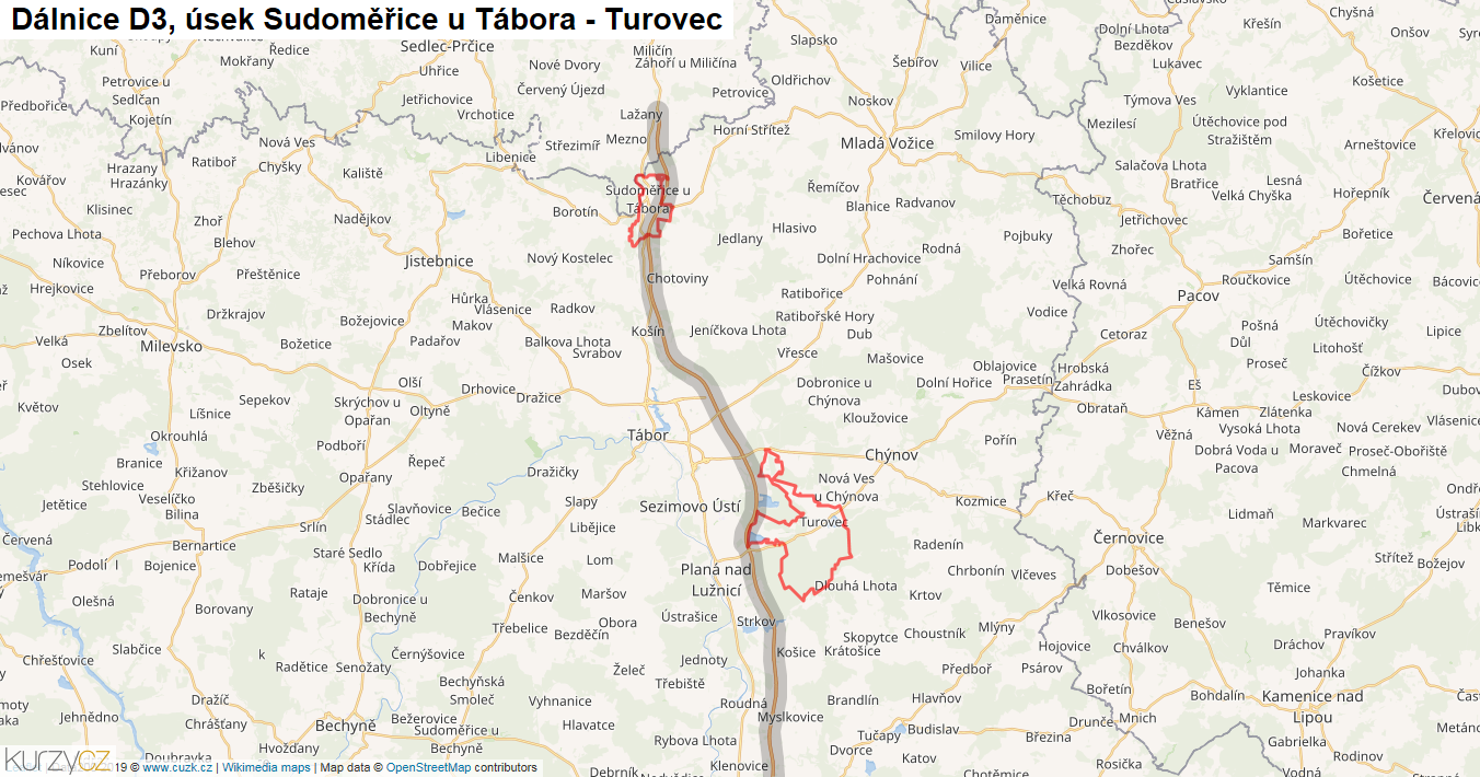 Úsek Sudoměřice u Tábora - Turovec, Dálnice D3 - Mapa