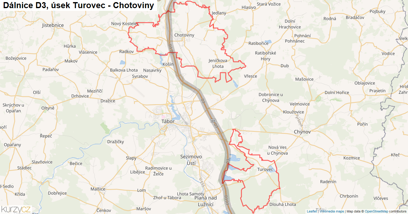 Úsek Turovec - Chotoviny, Dálnice D3 - Mapa