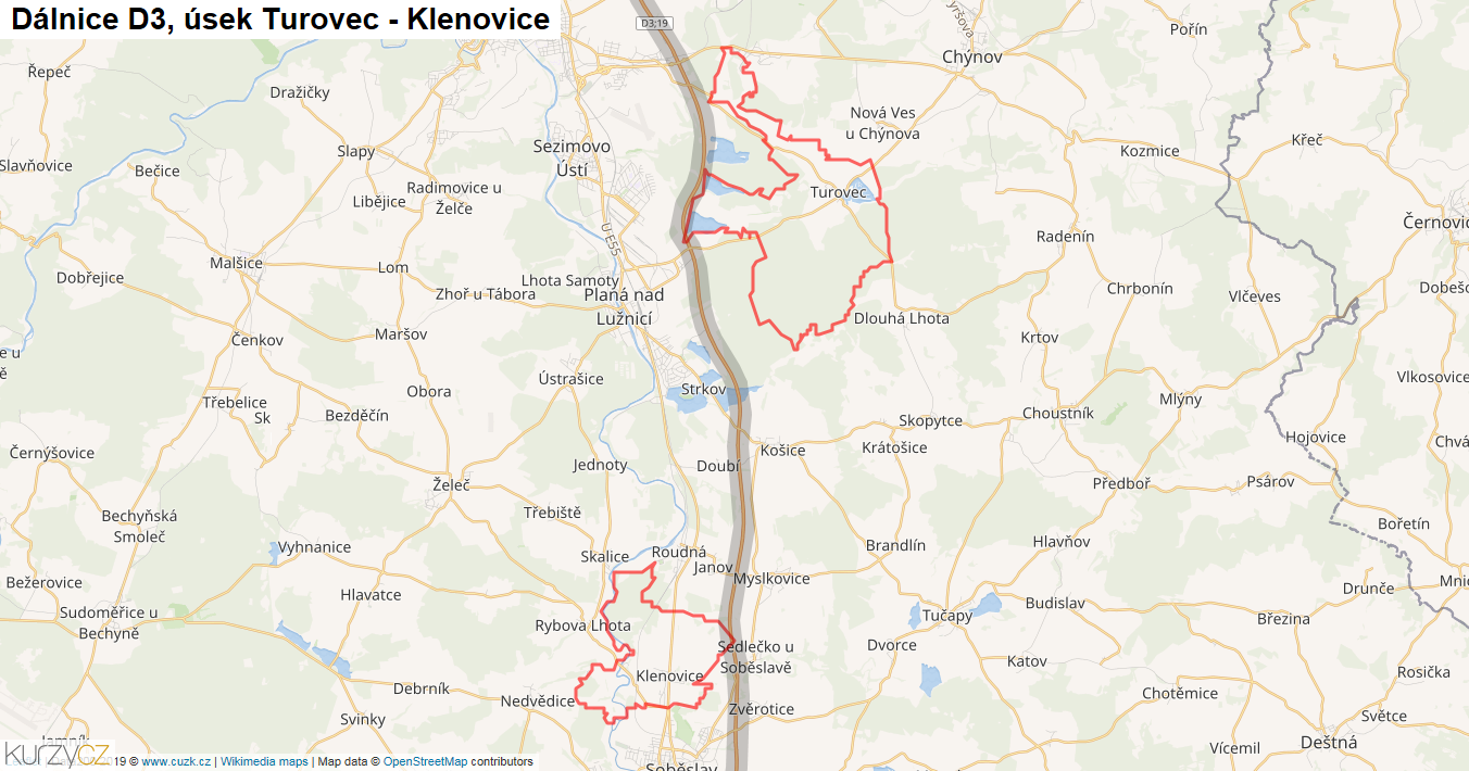 Úsek Turovec - Klenovice, Dálnice D3 - Mapa