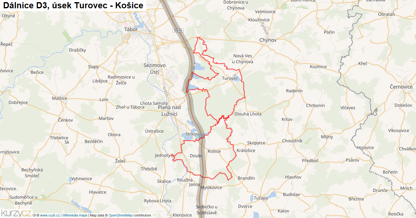 Úsek Turovec - Košice, Dálnice D3 - Mapa